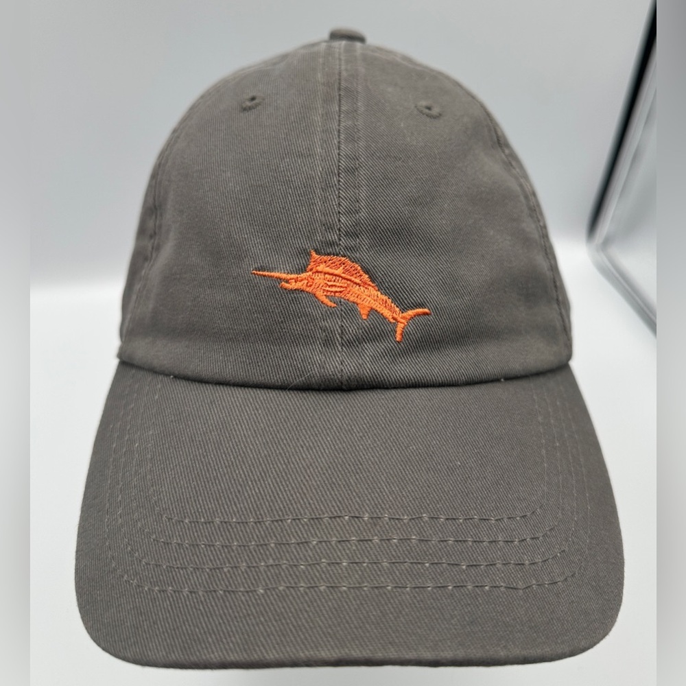 Tommy Bahama Mens Relax Gray Embroidered Marlin Canvas Hat Cap Strap Back
